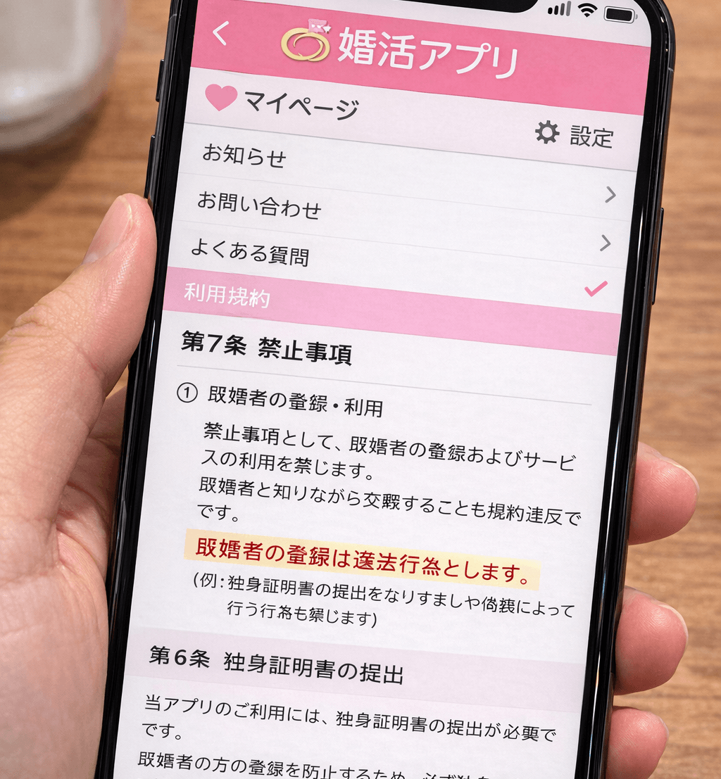 ２－３　婚活アプリで知り合った証拠と利用規約（既婚者と知らなかった）